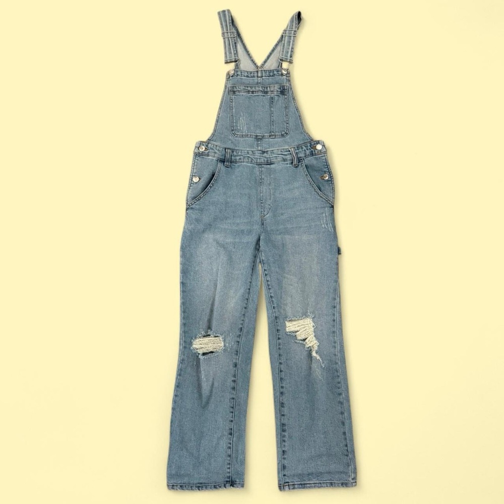 light wash distressed overalls